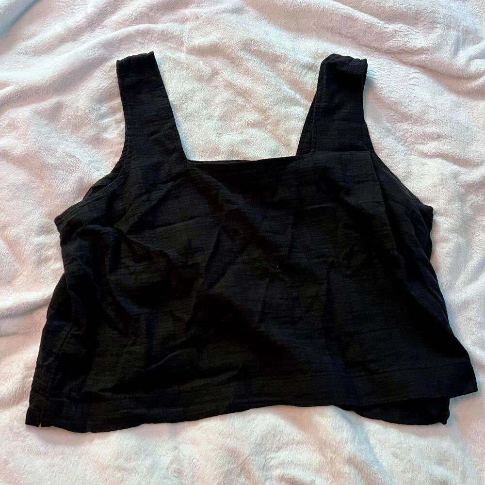 Eddie Bauer  Women’s Black Crinkled Gauze Square Neck Boxy Tank Top  Boho XXL